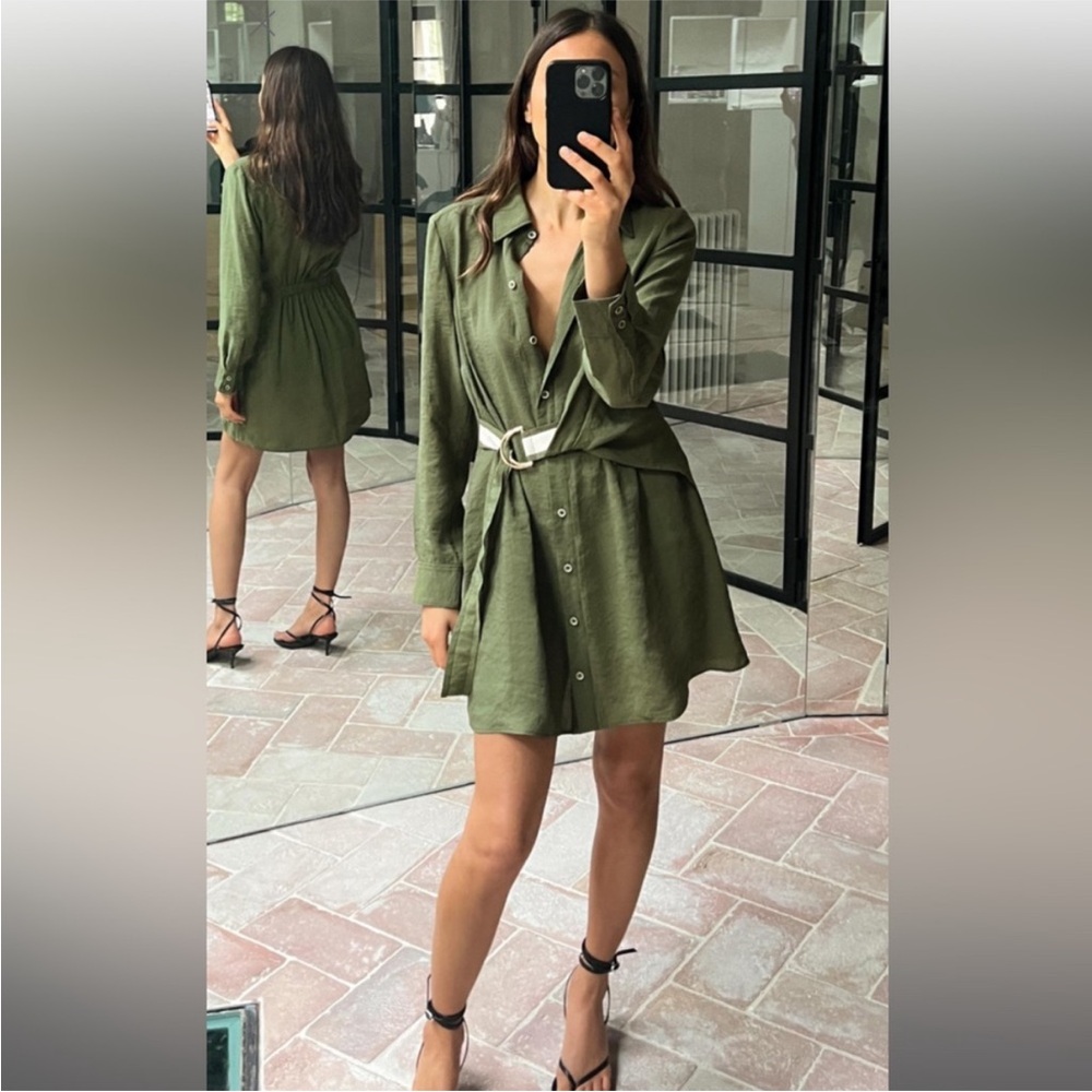 Zara Green Shirt Dress with Belt